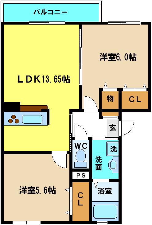 シャーメゾン新森(2LDK/2階)の間取り写真