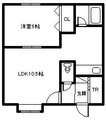 ジュリB棟(1LDK/1階)の間取り写真