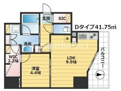プレール・ドゥーク堺筋本町Q(1LDK/8階)の間取り写真