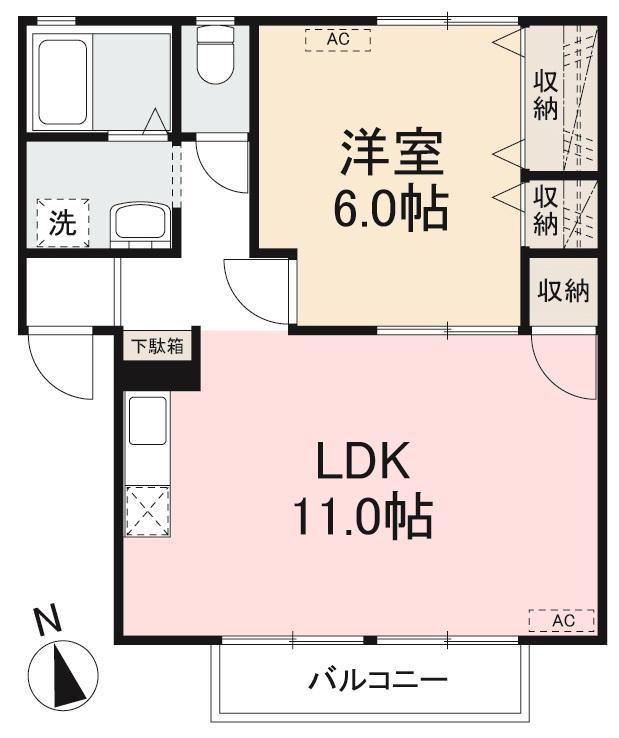 アルカディア屋島A・B(1LDK/1階)の間取り写真