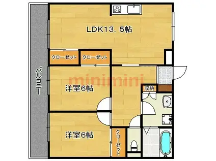 アニマン高槻阿武山(2LDK/3階)の間取り写真