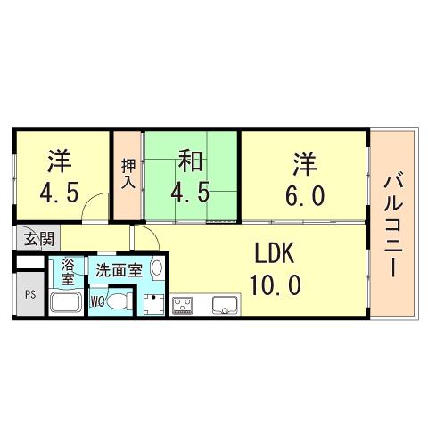 御影プライムハイツ(3LDK/5階)の間取り写真
