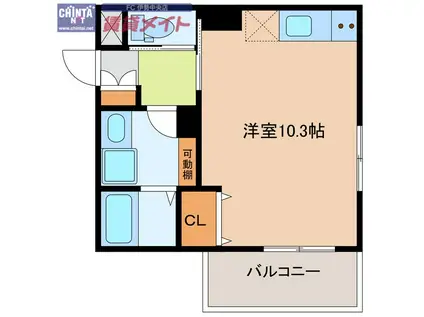 CASAα 外宮(ワンルーム/1階)の間取り写真