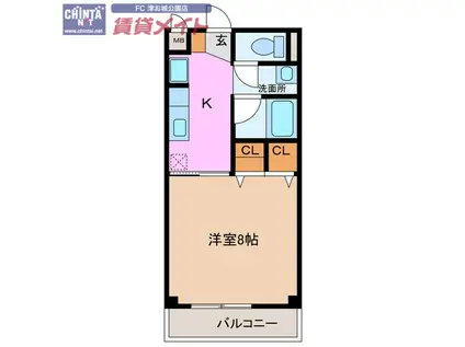 グランメールオオカワ(1K/2階)の間取り写真