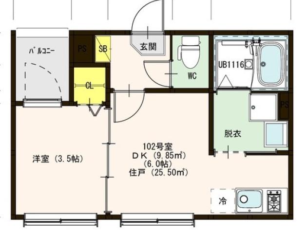 ハーモニーテラス御陵三蔵町(1DK/1階)の間取り写真