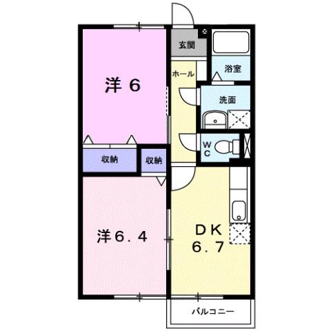 ニューエルディム大樹A(2DK/2階)の間取り写真