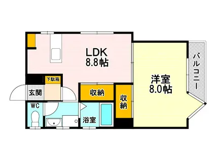 ツボタビルⅡ(1LDK/2階)の間取り写真