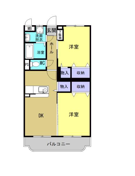 ユーミー川辺(2DK/3階)の間取り写真