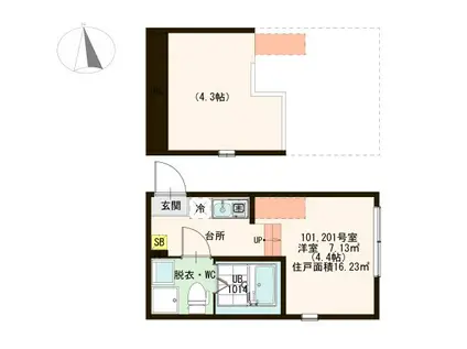 ハーモニーテラス足立V(ワンルーム/1階)の間取り写真