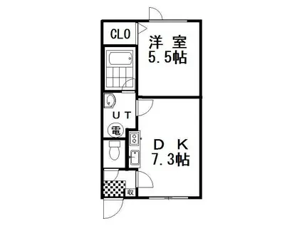 プレジデント浪花(1DK/1階)の間取り写真