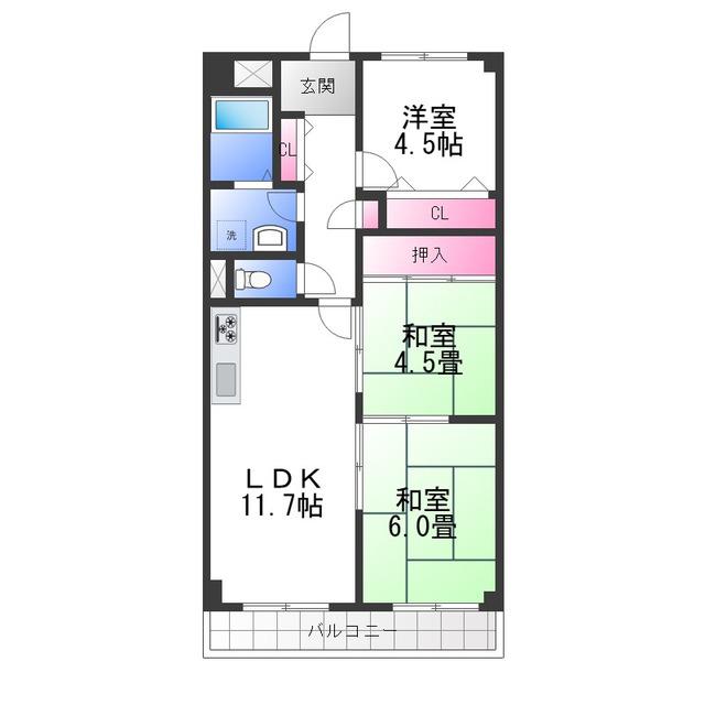 プローブ羽衣(3LDK/3階)の間取り写真