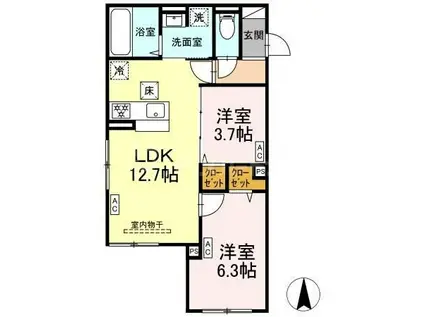 セレスティア扇V(2LDK/1階)の間取り写真