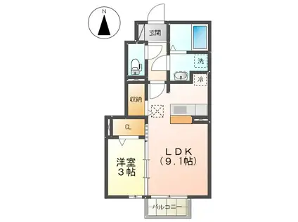 ピアミモザ B(1LDK/1階)の間取り写真