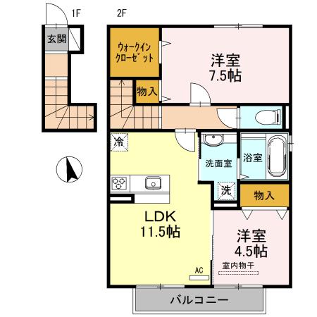 D-ROOM木ノ本(2LDK/2階)の間取り写真