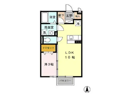ルミエール東光台A棟(1LDK/2階)の間取り写真