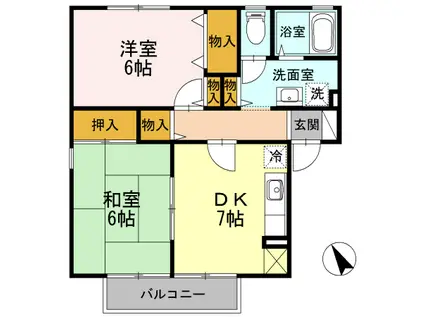 ハイカムール槙ノ原B棟(2DK/2階)の間取り写真