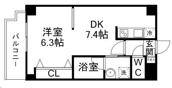 しゃとれ山手町(1DK/1階)の間取り写真