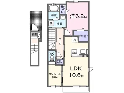 プレアリ・アドバンスB(1LDK/2階)の間取り写真