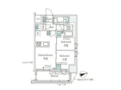 リビオメゾン御茶ノイースト(2DK/11階)の間取り写真