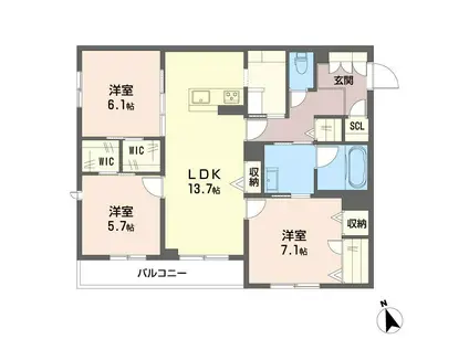 プレミール木更津(3LDK/2階)の間取り写真