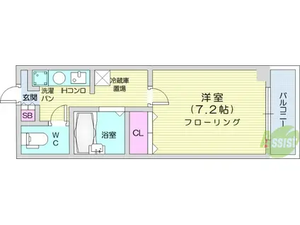 モンレーブ通町(1K/3階)の間取り写真