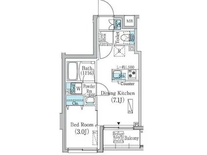 PRIME BLISS蔵前(1DK/11階)の間取り写真