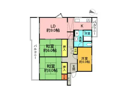 ビューハイツ鈴が峰9号棟(3LDK/5階)の間取り写真
