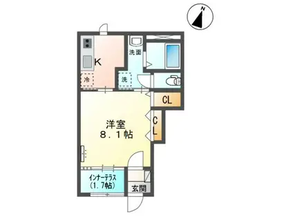 スターテラスII渡橋町1K/1LDK(1K/1階)の間取り写真