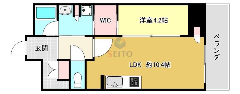 ジオタワー大阪十三(1LDK/9階)の間取り写真