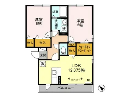 D-ROOM グラスミア201(2LDK/2階)の間取り写真