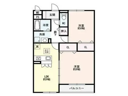 カーサ・ドルチェ(2LDK/2階)の間取り写真