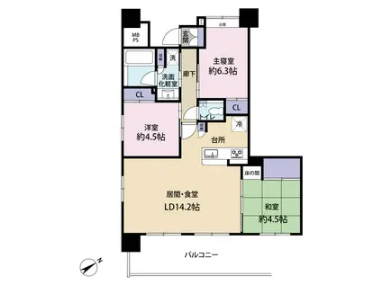 リバーサイドかみはら 3--号(3LDK/3階)の間取り写真