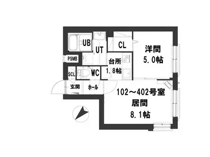 グランメール 宮の沢駅(1LDK/1階)の間取り写真