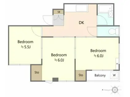 山根ビル(3DK/3階)の間取り写真