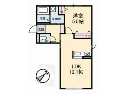 フローラルGREENB棟(1LDK/2階)の間取り写真