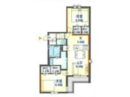 内代レジデンスサウス(2LDK/3階)の間取り写真