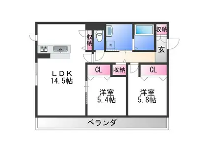 有三景 ベレオ堀止(2LDK/3階)の間取り写真