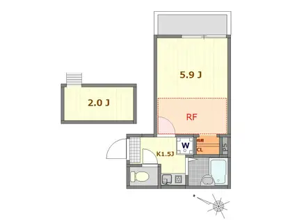 セシリア扇大橋(1K/3階)の間取り写真