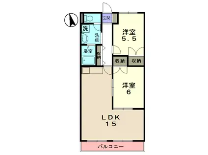 エレガンス生田(2LDK/3階)の間取り写真