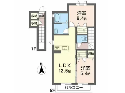 シャーメゾンかすみ(2LDK/2階)の間取り写真