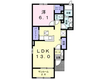 ソレイユ横島C(1LDK/1階)の間取り写真