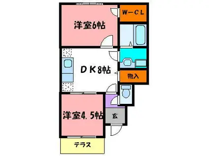 アムール魚住(2DK/1階)の間取り写真