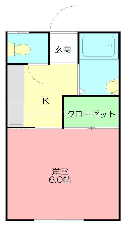 ポルシェ厚木(1K/1階)の間取り写真