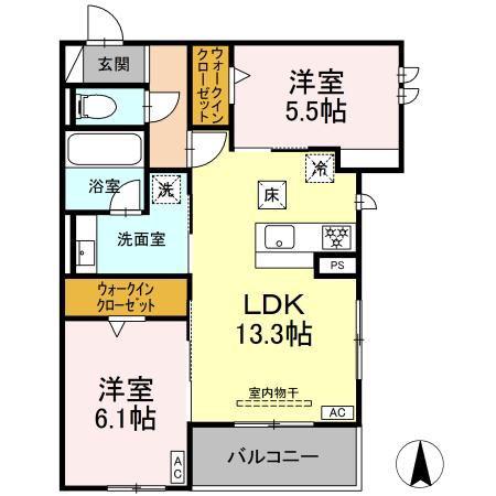 カサ クアルト(2LDK/1階)の間取り写真