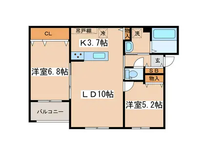 ＪＲ根室本線 釧路駅 徒歩11分 3階建 築2年(2LDK/2階)の間取り写真