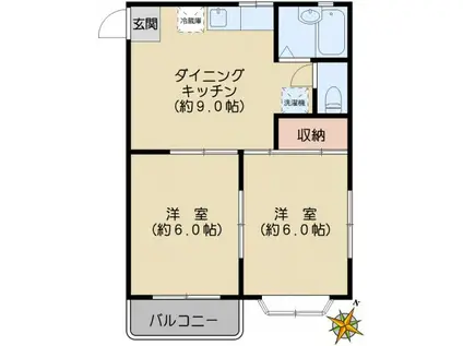 ジュネス白山B棟(2DK/1階)の間取り写真