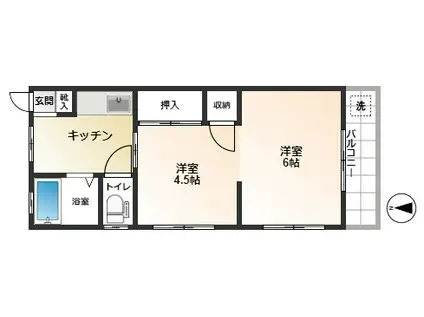 サンハイツ中里(2K/1階)の間取り写真