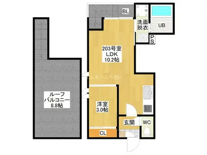 GRANDTIC緑(1LDK/2階)の間取り写真