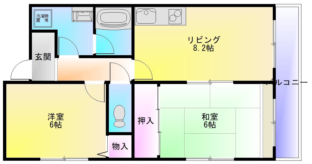 ソレアード高安(2LDK/2階)の間取り写真