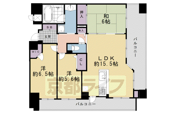 パデシオン六角堀川東(3LDK/11階)の間取り写真
